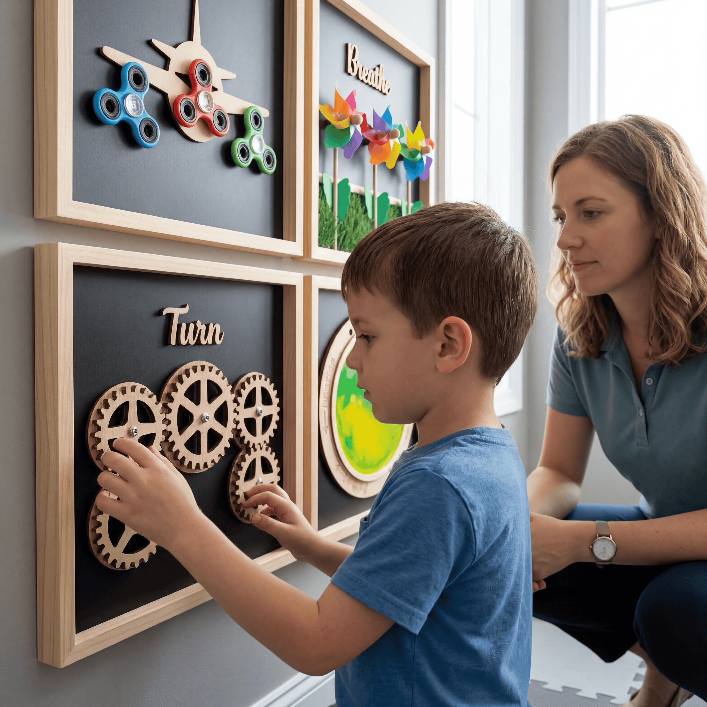 Sensory wall in a classroom