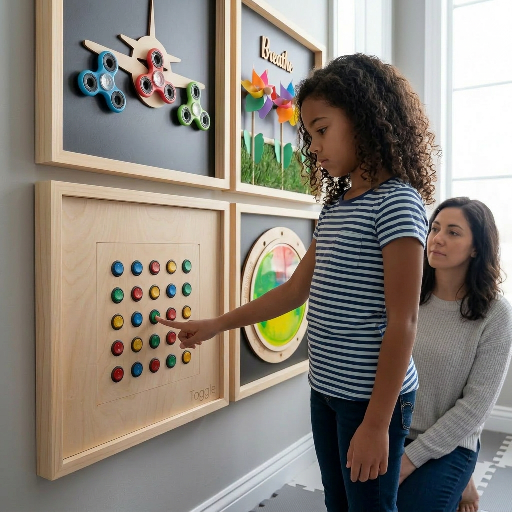 Child interacting with a beautiful sensory board from sensory crafters