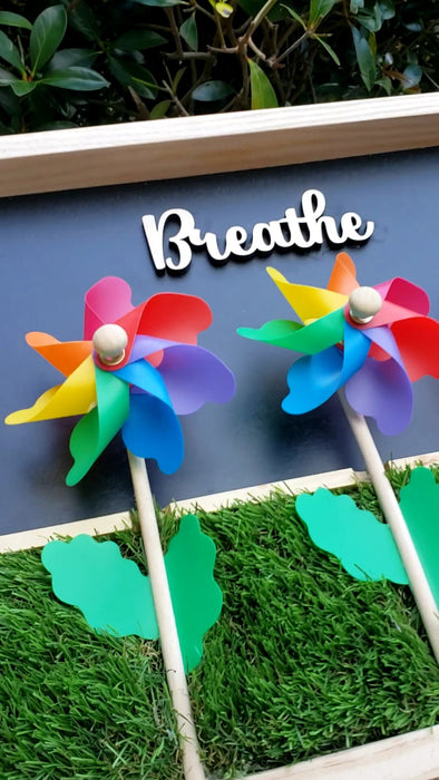 EXTRA LARGE Sensory Board | Wall/Activity Board "BREATHE" - Pinwheel flowers in grass.