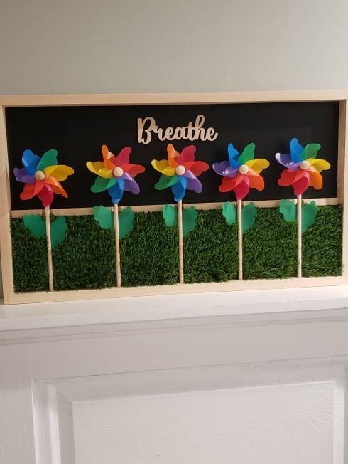 EXTRA LARGE Sensory Board | Wall/Activity Board "BREATHE" - Pinwheel flowers in grass.