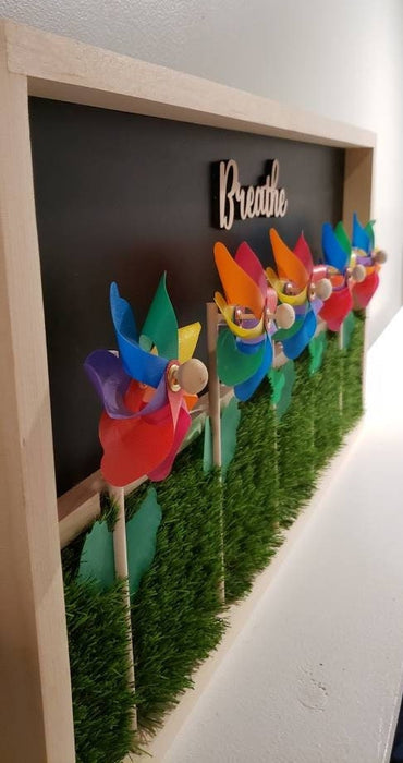 EXTRA LARGE Sensory Board | Wall/Activity Board "BREATHE" - Pinwheel flowers in grass.